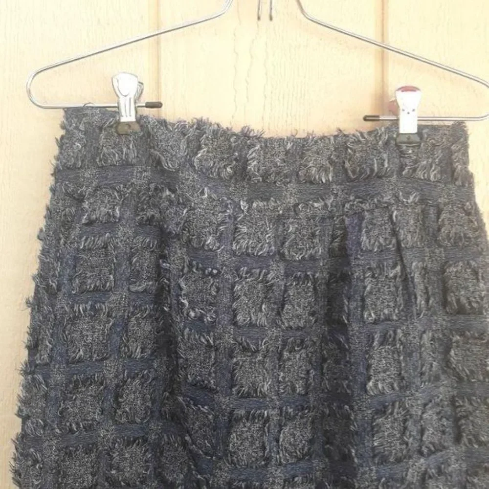 Love21 Raw Edge Frayed Quilted Checker Checked‎ Textured Mini Skirt Blue Sz S